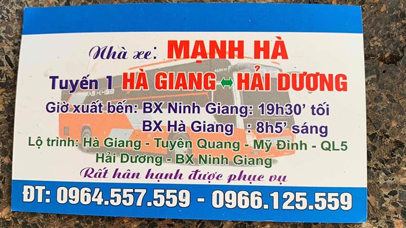 Nhà xe Mạnh Hà (Ninh Giang, Hải Dương - Hà Giang)